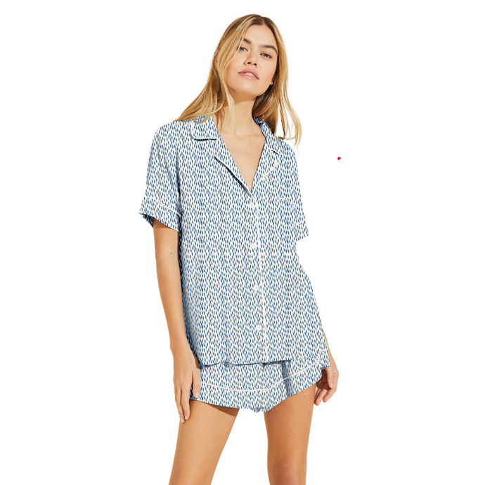 Gisele Short PJ Set in Abstract Floral Agave/Ivory - Becket Hitch