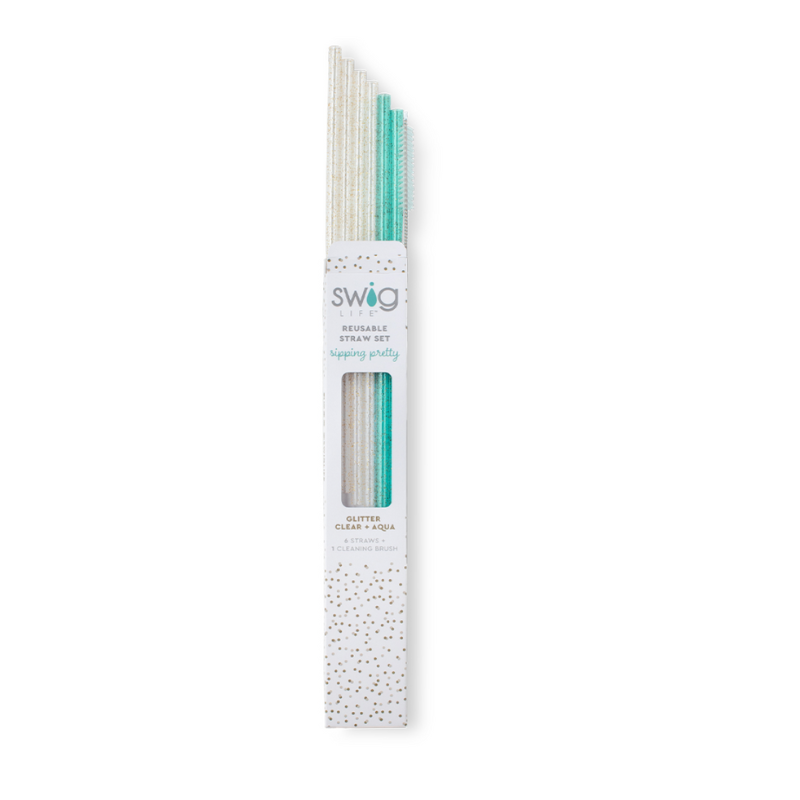 Swig Clear/Aqua Reusable Straw Set