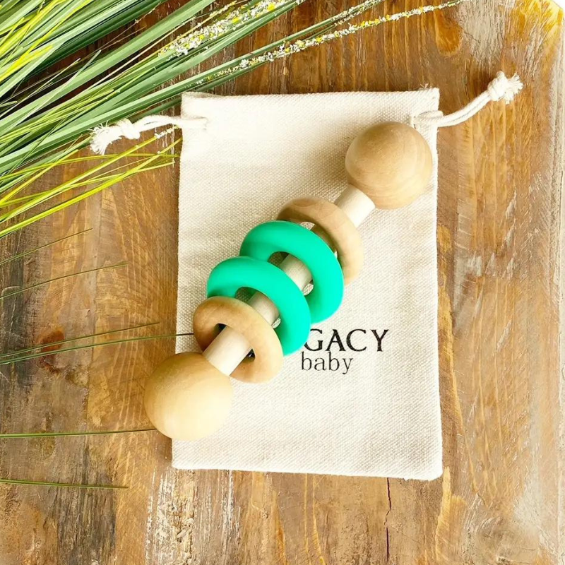 Silicone & Wood Rattle Kelly Green