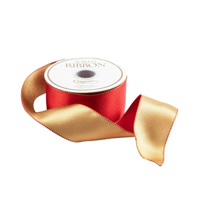 Satin Red & Gold Reversible Wired Ribbon