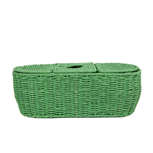 3-Part Tissue Basket in Twisted Green Rope - becket hitch