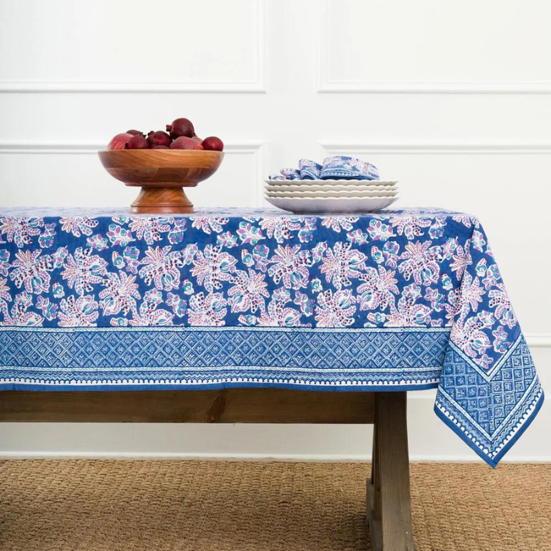 Grecian Palm Blue and Orchid Tablecloth 60x90