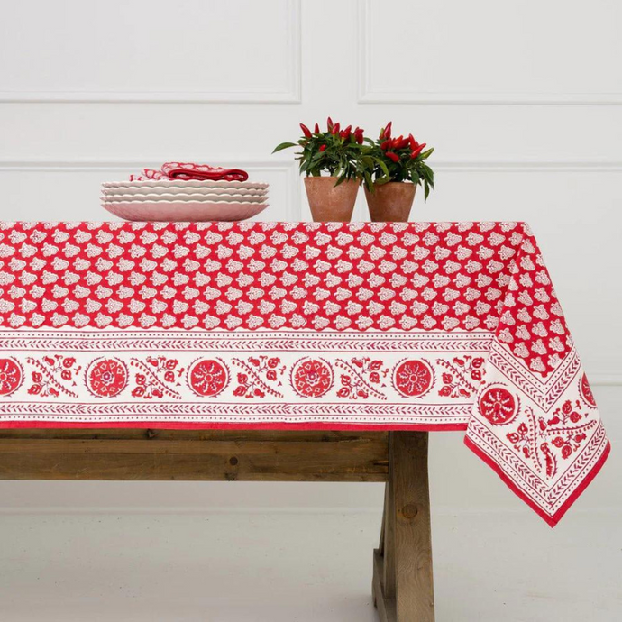 Pom Buti Red Tablecloth Round - Becket Hitch