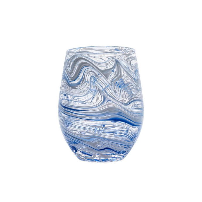 Puro Blue Marbled Stemless Wine Glass - Becket Hitch