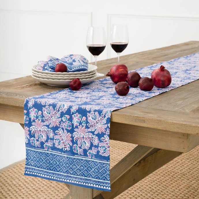 Grecian Palm Blue and Orchid Table Runner - Becket Hitch