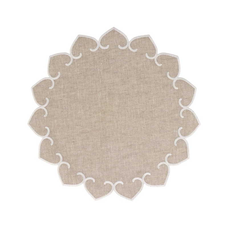 Tessuti Natural Round Placemats with White Stitching-Becket Hitch