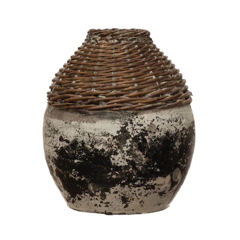 Boho Clay & Rattan Vase-Becket Hitch