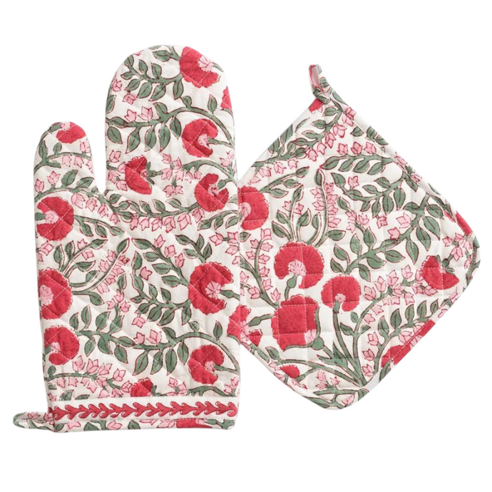 Cactus Flower Scarlet & Rose Oven Mitt Set - Becket Hitch