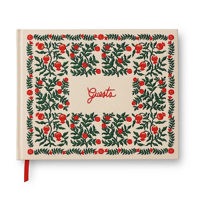 Christmastide Pomegranate Embroidered Fabric Guest Book-Becket Hitch