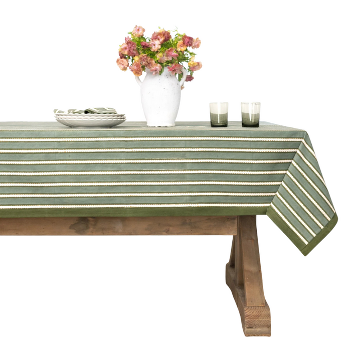 Dotted Stripe Green Tablecloth - Becket Hitch