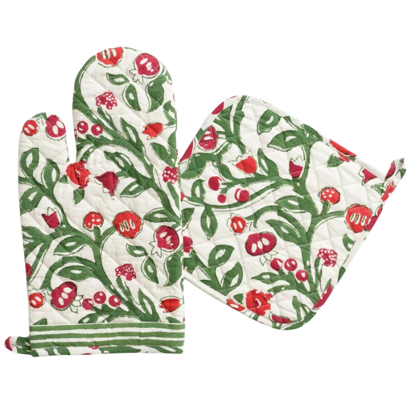 Emma Red & Green Oven Mitt Set-Becket Hitch