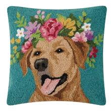 Load image into Gallery viewer, Floral Yellow Lab Hook Pillow - Becket Hitch
