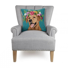 Load image into Gallery viewer, Floral Yellow Lab Hook Pillow - Becket Hitch
