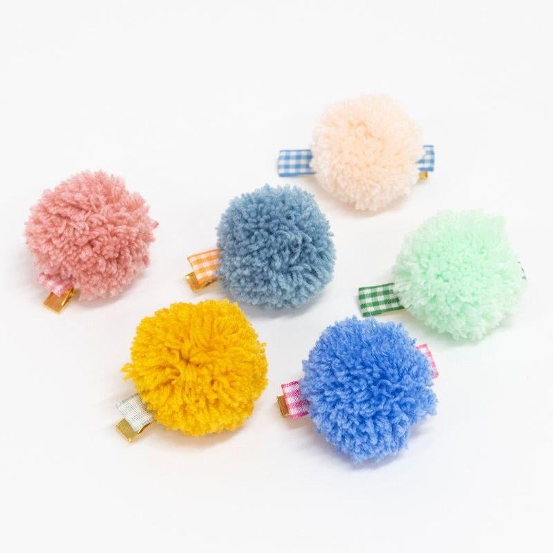 Gingham & Big Pompom Hair Clips-Becket Hitch