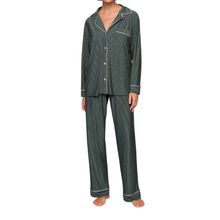 Load image into Gallery viewer, Gisele Printed Long PJ Set Duo Stripe Pine/Ivory - Becket Hitch
