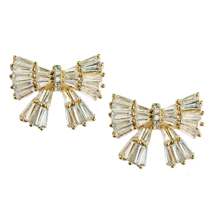 Gold Maxi Sparkler Statement Bow Earrings-Becket Hitch