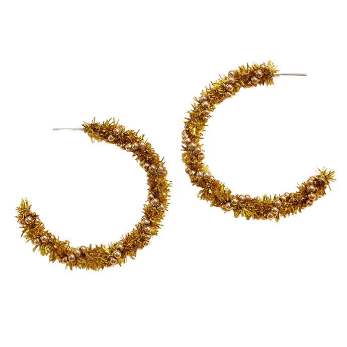 Gold Tinsel Hoop Earrings - Becket HItch
