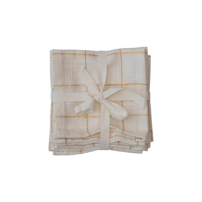 Gold Windowpane Cocktail Napkins-Becket Hitch