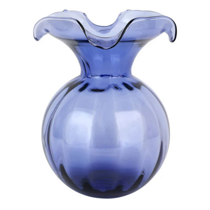Hibiscus Glass Indigo Medium Fluted Vase - Becket Hitch