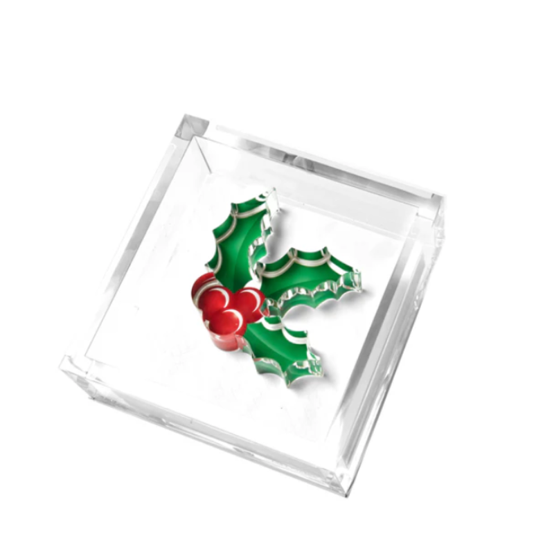 Holly Berries Cocktail Napkin Holder-Becket Hitch