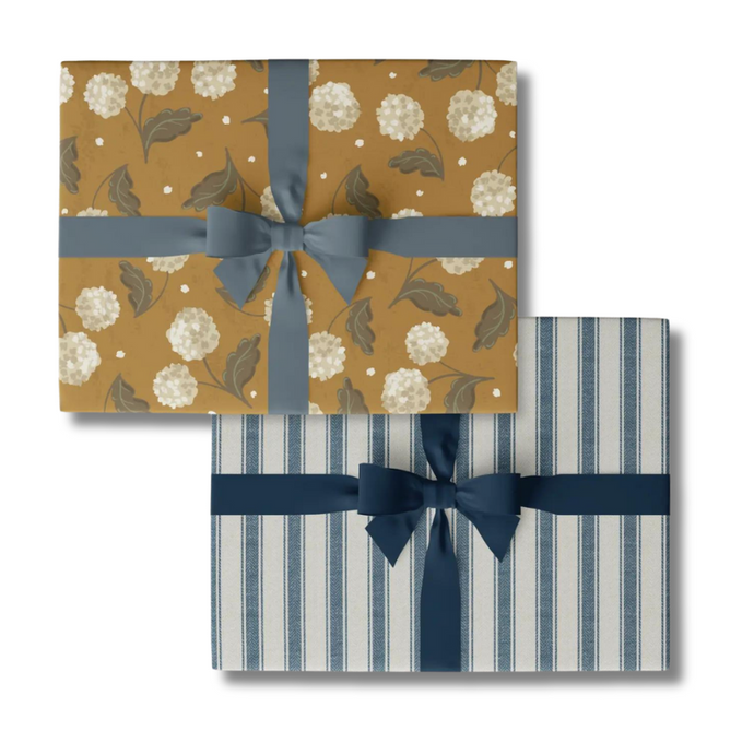 Hydrangea/Denim Ticking Wrapping Paper-Becket Hitch