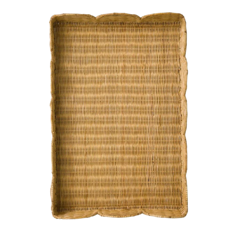 Natural Wicker Scalloped Rectangle Trays -Becket Hitch