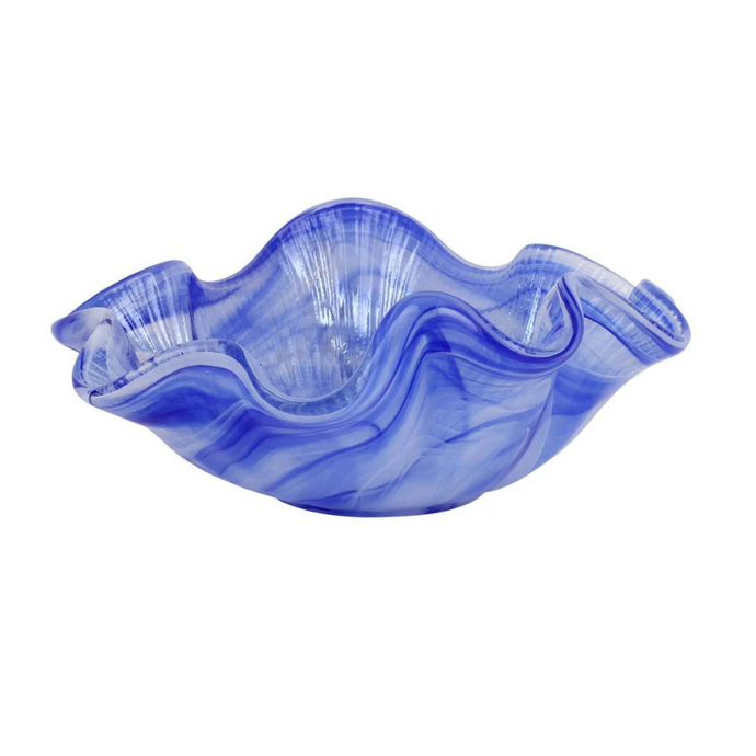 Onda Glass Cobalt Ruffled Round Bowl-Becket Hitch