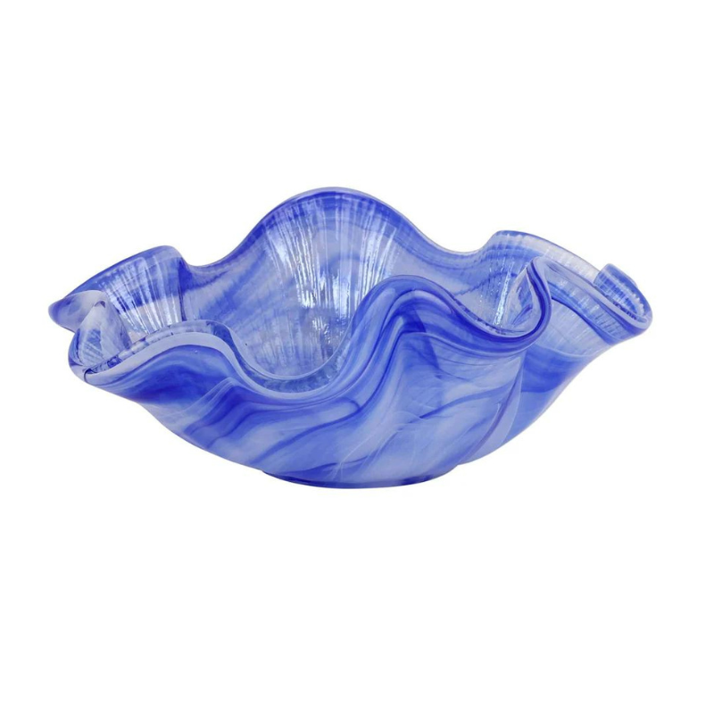 Onda Glass Cobalt Ruffled Round Bowl-Becket Hitch