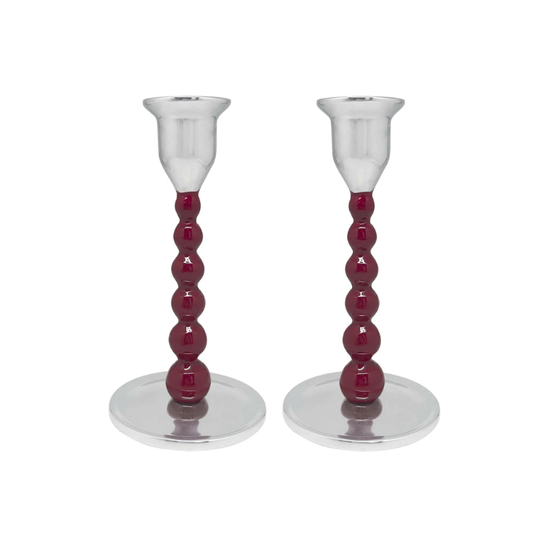 Pearled Red Small Candlestick Set - Becket Hitch