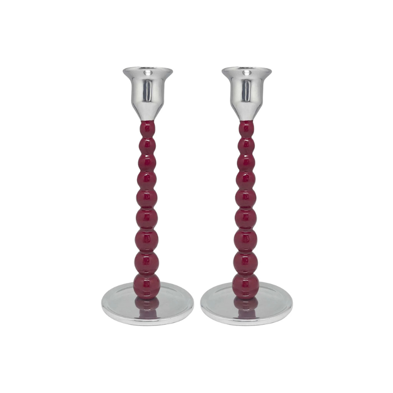 Red Pearled Medium Candlestick Set - Becket Hitch