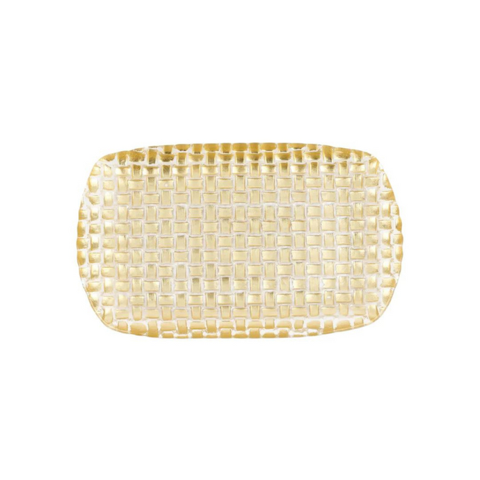 Rufolo Glass Gold Basketweave Rectangular Tray-Becket Hitch