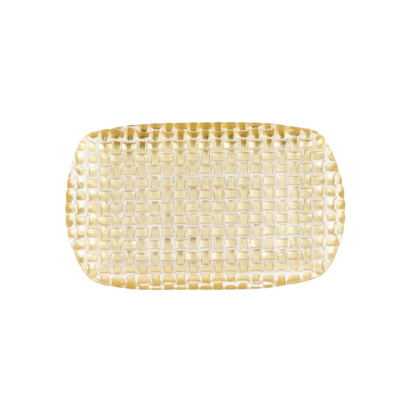 Rufolo Glass Gold Basketweave Rectangular Tray-Becket Hitch