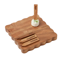 Load image into Gallery viewer, Small Square Scalloped Cheese Board with Cheese Markers - Becket Hitch
