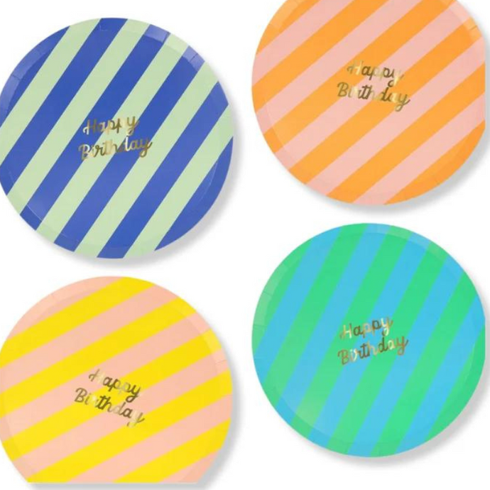 Stripe Happy Birthday Side Plates-Becket Hitch