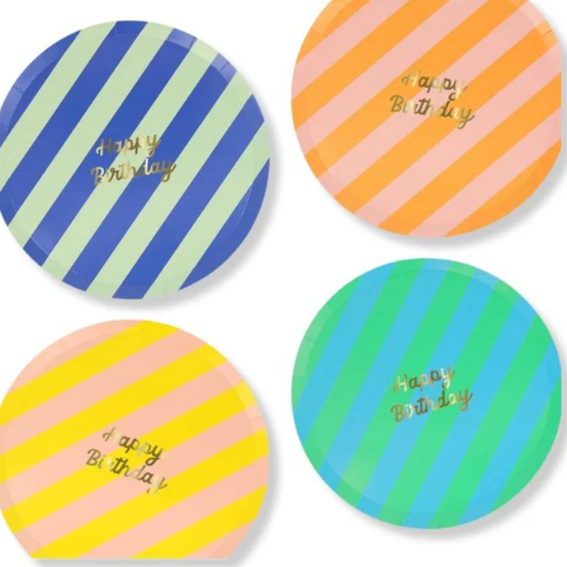 Stripe Happy Birthday Side Plates-Becket Hitch