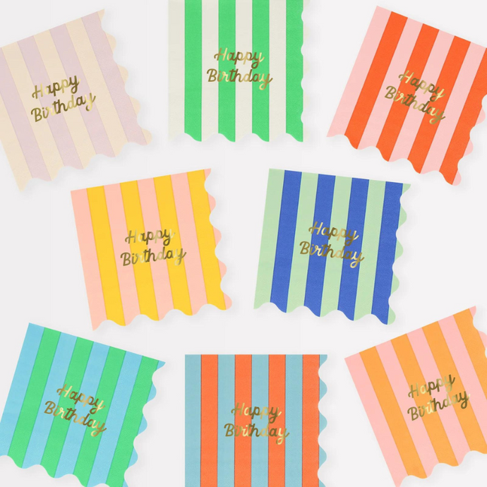 Stripe Happy Birthday Small Napkins-Becket Hitch