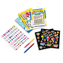 Load image into Gallery viewer, Colorful birthday cards, stickers, and markers on a white background
