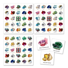 Load image into Gallery viewer, Collection of gemstone cards with various gemstones and their names on a white background.
