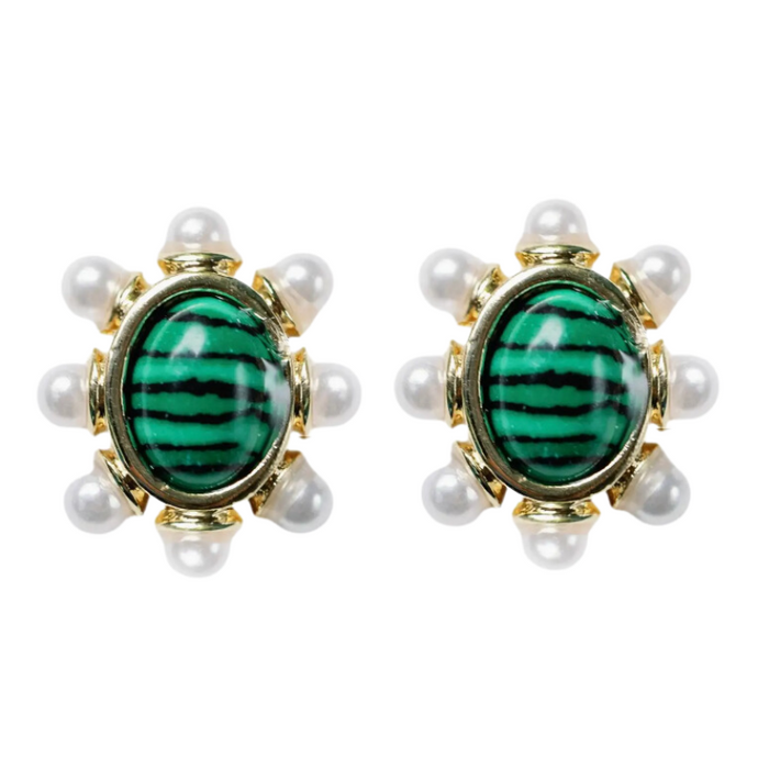 Sutton Earrings in Green Malachite-Becket Hitch