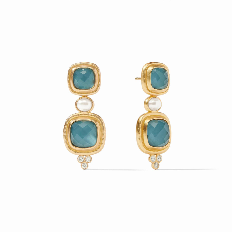 Tudor Statement Earring in Iridescent Peacock Blue-Becket Hitch