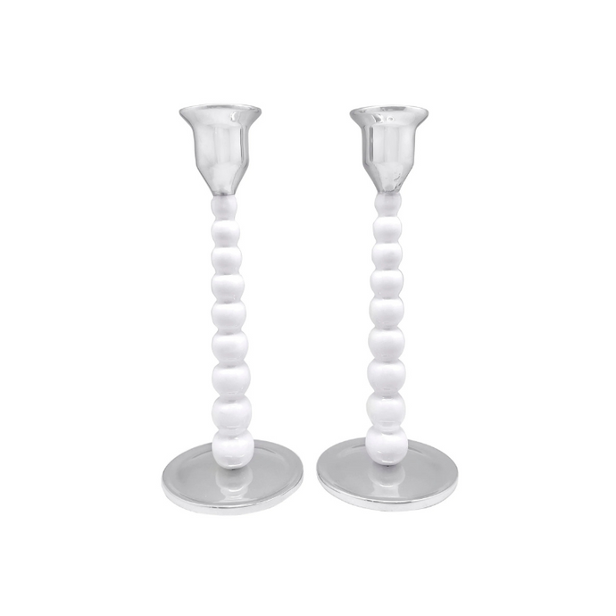 White Pearled Medium Candlestick Set-Becket Hitch