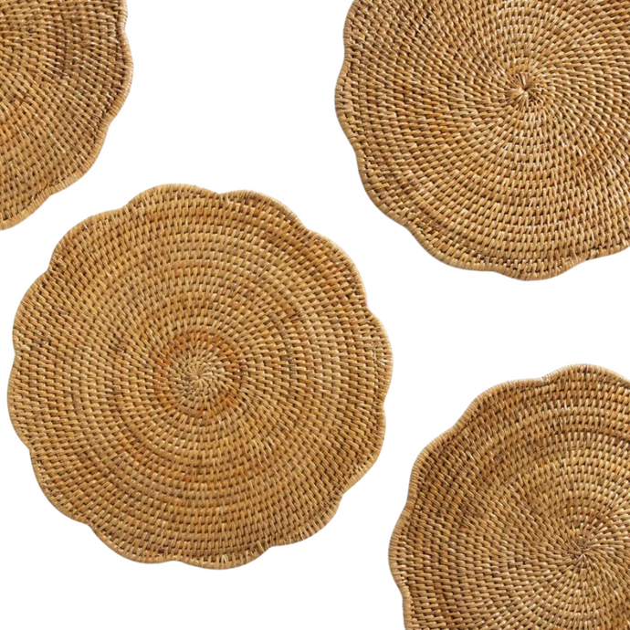 Woven Rattan Scalloped Placemats-Becket Hitch