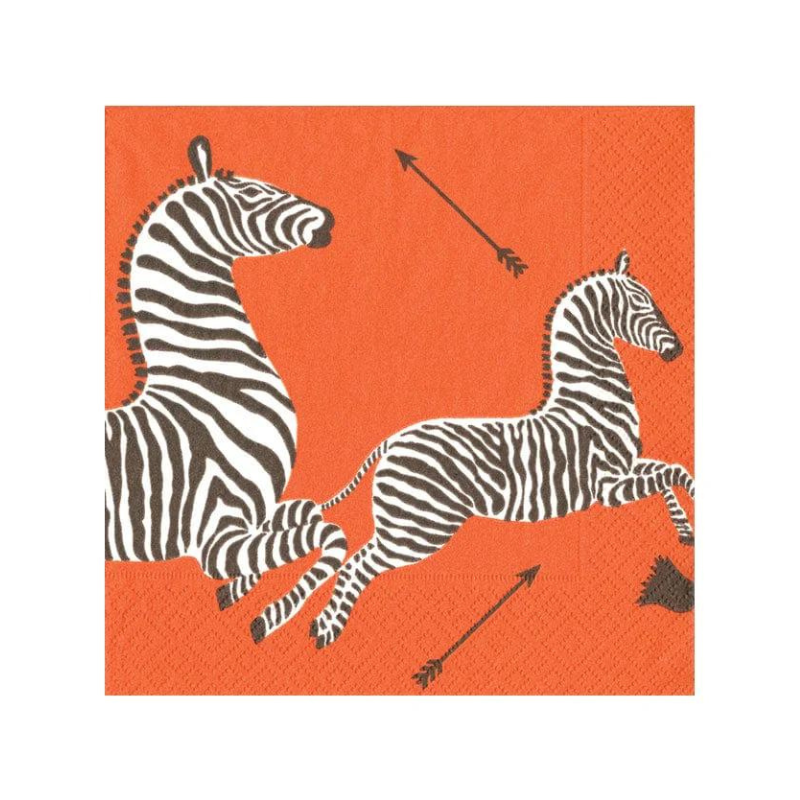 Zebras Orange Cocktail Napkins-Becket Hitch