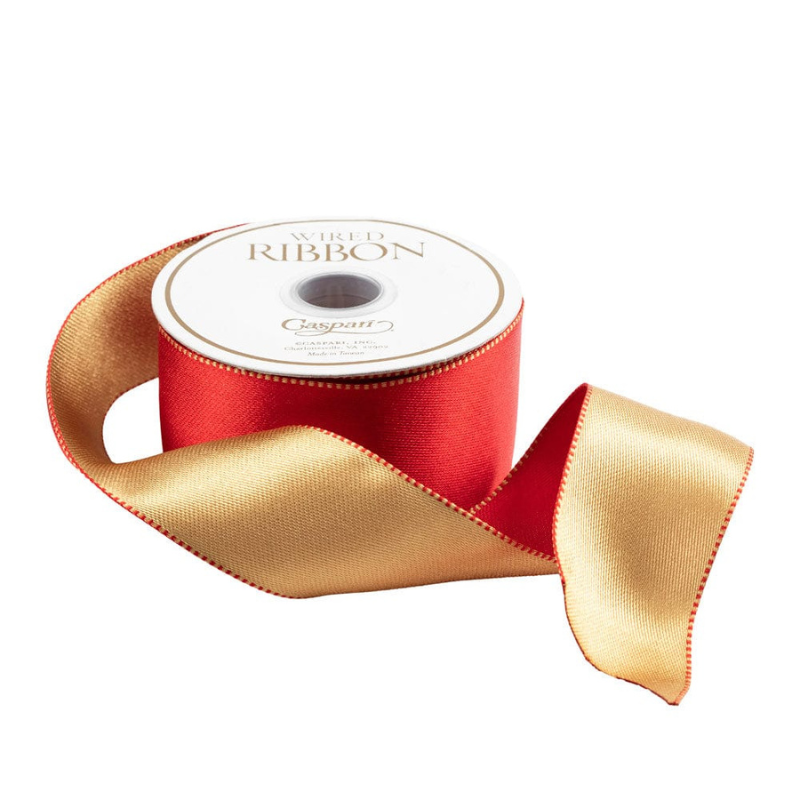 Satin Red & Gold Reversible Wired Ribbon 1.5