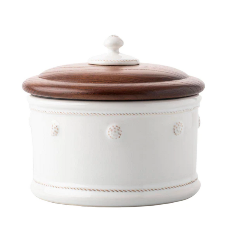 Berry & Thread Dog Treat Canister with Wooden Lid
