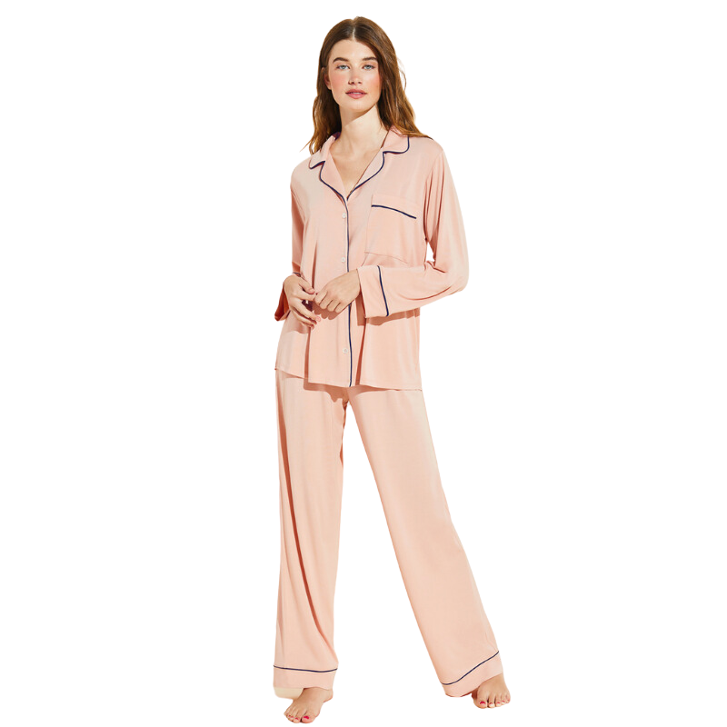 Gisele Modal Long PJ Set in Rose Cloud and Navy - Becket Hitch