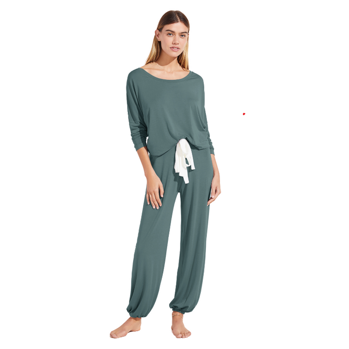 Gisele Slouchy Long PJ Set in Agave/Ivory - Becket Hitch