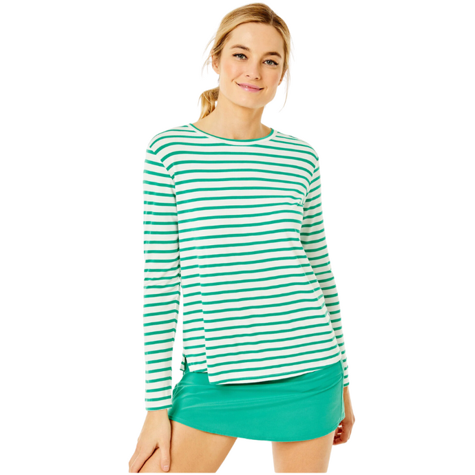 Everyday Long Sleeve in White/Palm Stripe - Becket Hitch