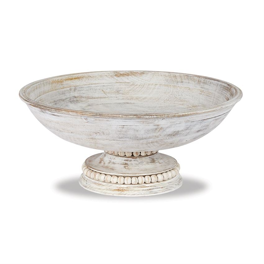 White Beaded Wood Pedestal Bowl