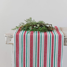 Load image into Gallery viewer, Red, White, &amp; Green Striped Table Runner
